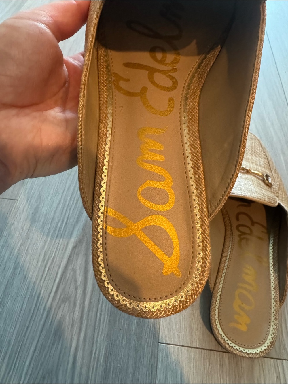 Sam Edelman Gold Raffia Mule Loafers - Picture 3 of 3